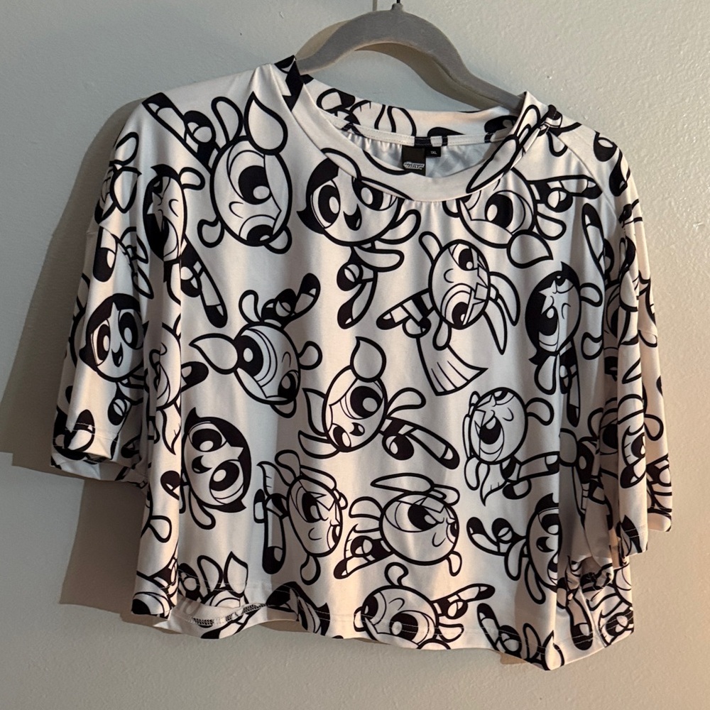 Black and White Cartoon Print T-Shirt